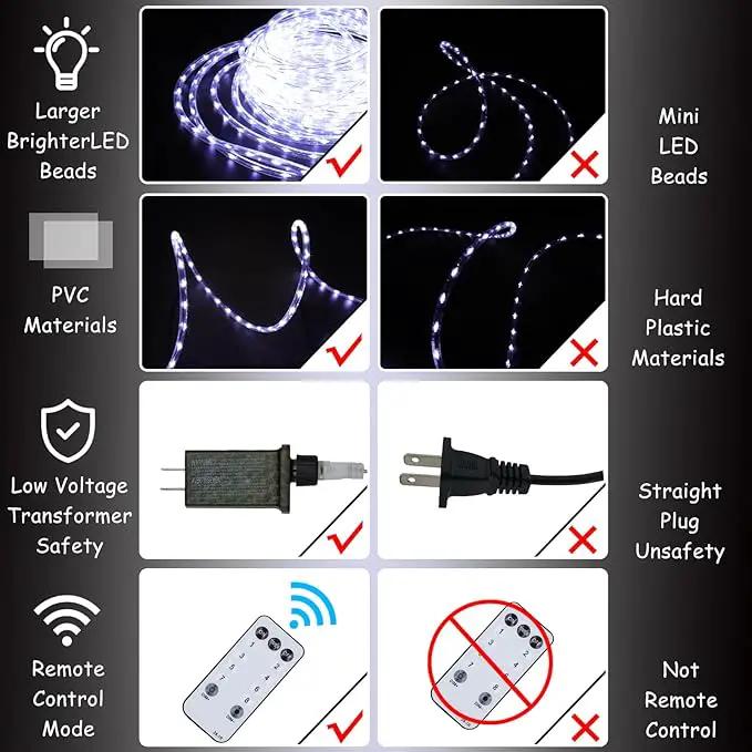 50Ft 600 LED Rope Lights Outdoor, White Flexible Tube Light Waterproof Plug in 8 Modes Timer Memory, Permanent String Lights for Tree,Pool, Bedroom, Fence, Garden, Indoor, Outside Decorations by GreenHaven Gardens