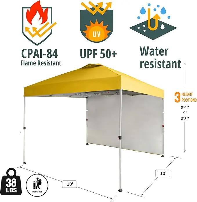 CROWN SHADES 10x10 Pop Up Canopy with 1 Side Wall - Beach Tent with One Push Setup - Outdoor Sun Shade for Events, Parties, Camping - Gazebo with STO-N-Go Cover Bag (Yellow) by GreenHaven Gardens