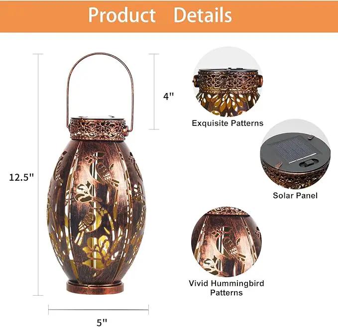 pearlstar 2 Pack Solar Lantern Hanging Light Outdoor Waterproof Decorative Metal Solar Lamp for Table Garden Yard Patio Balcony Pathway,Copper,Perfect Gift for Women/Mom/Men,Cardinal-2 by GreenHaven Gardens