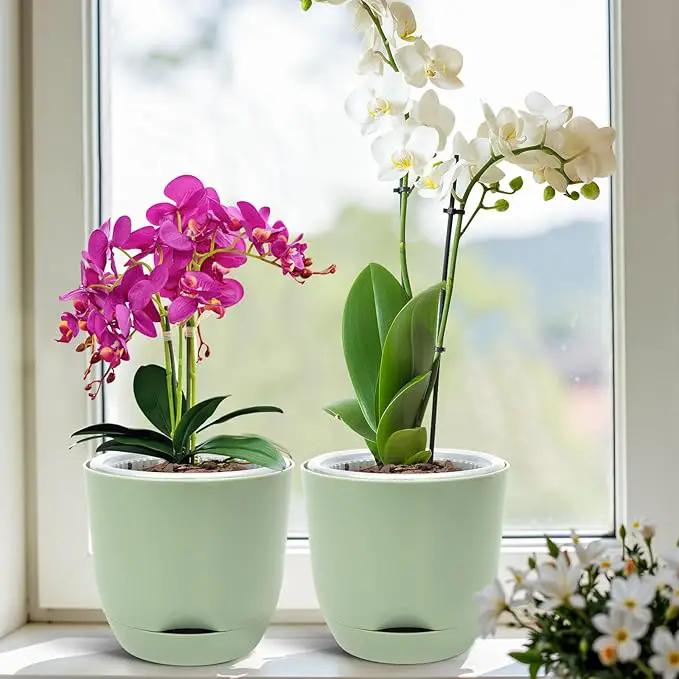 QCQHDU 2 Pack Orchid Pots with Holes for Repotting, Double-Layer and Self Watering Orchid Pot with Good Air Circulation by GreenHaven Gardens