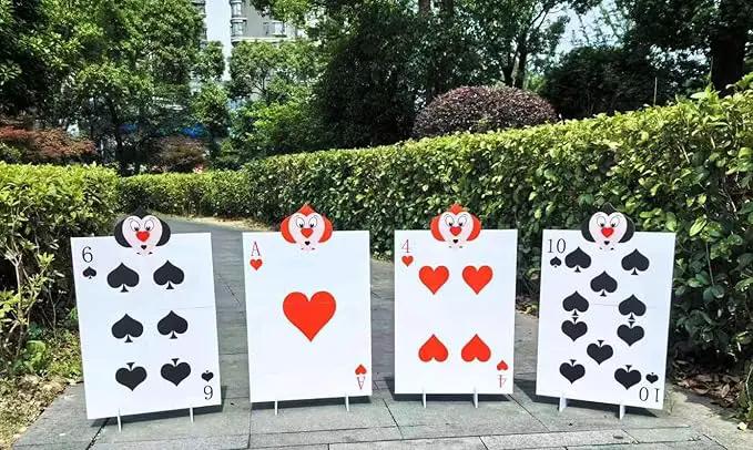4 PCS Queen's Soldiers Yard Signs with Stakes Trick or Treat Party Hearts Costume Decor Large Lawn Sign Halloween Decorations Outdoor by GreenHaven Gardens