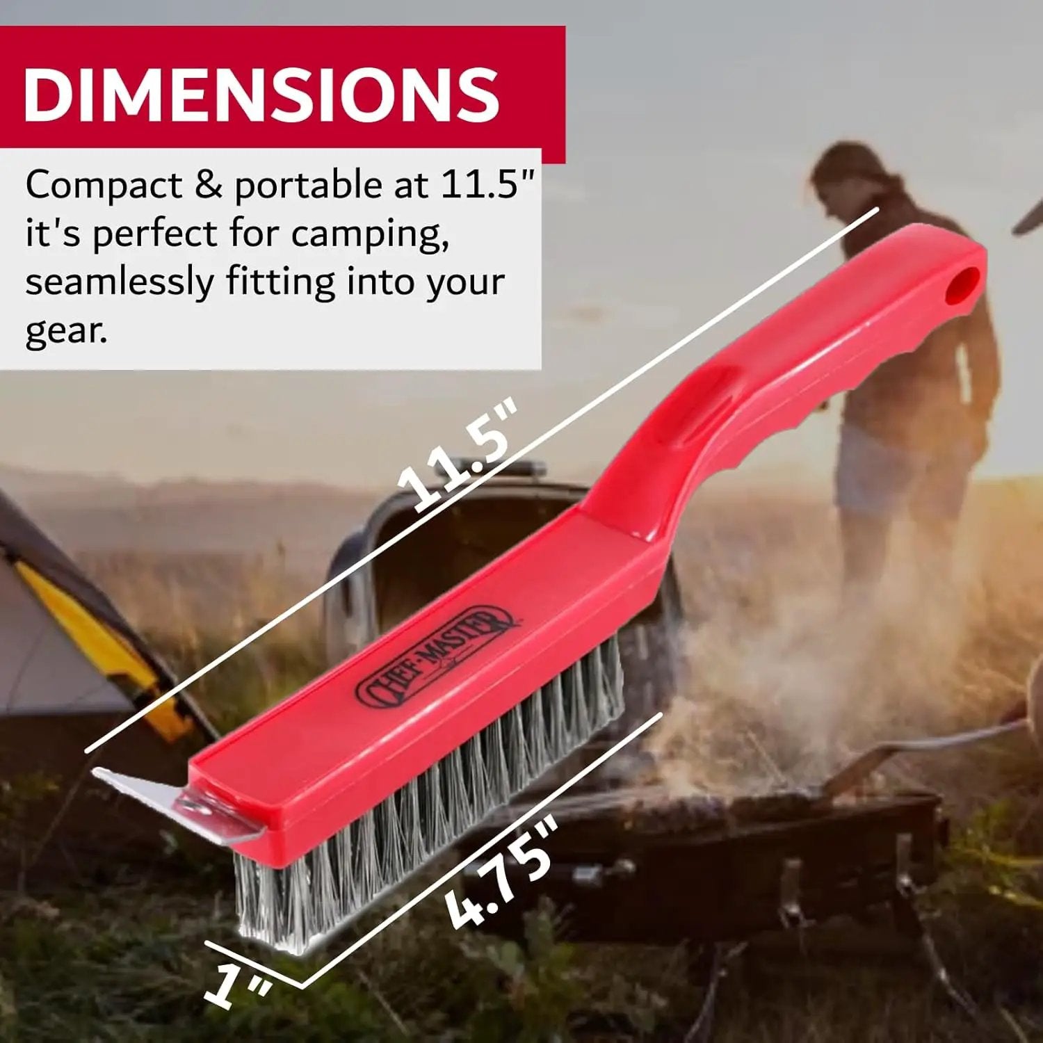 Chef Master Grill Brush & Scraper, Heavy Duty Plastic Handheld Grill Cleaning Brush, Scraper Head with Tough Wire Bristles Grill Brush for Grill Grates, Outdoor BBQ Grill & Grilling Accesories - 90044 by GreenHaven Gardens