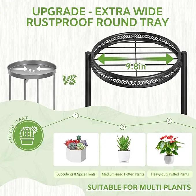 iDavosic.ly 5 Tier Large Plant Stand Indoor with 10-Inch Wide Drainage Tray, Tiered Corner Metal Outdoor Flower Display Holder Shelf, Folding Tall Rack for Patio Porch Balcony, Black Iron Carving by GreenHaven Gardens