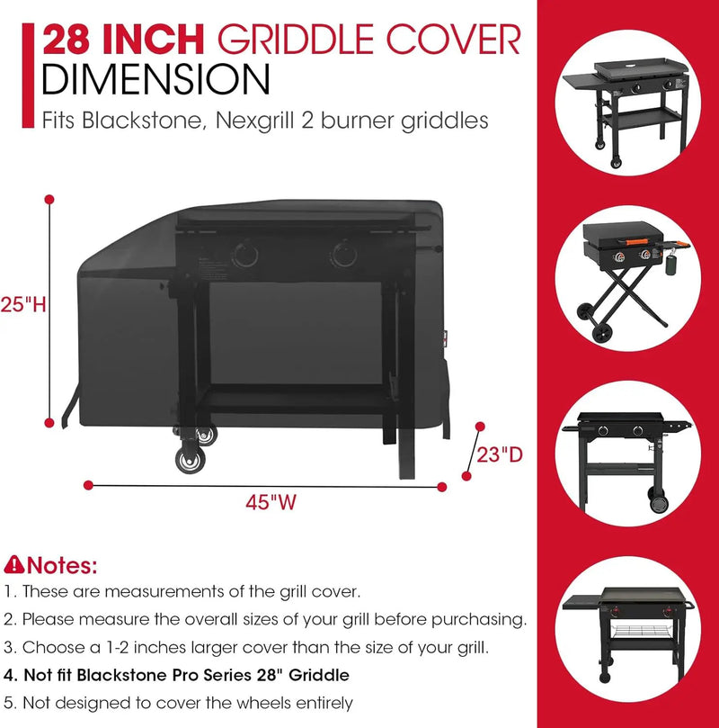 Unicook 28 Inch Griddle Cover for Blackstone and Nexgrill Cooking Station, Heavy Duty Waterproof Flat Top BBQ Grill Cover with Sealed Seam, Includes Support Pole, Black by GreenHaven Gardens