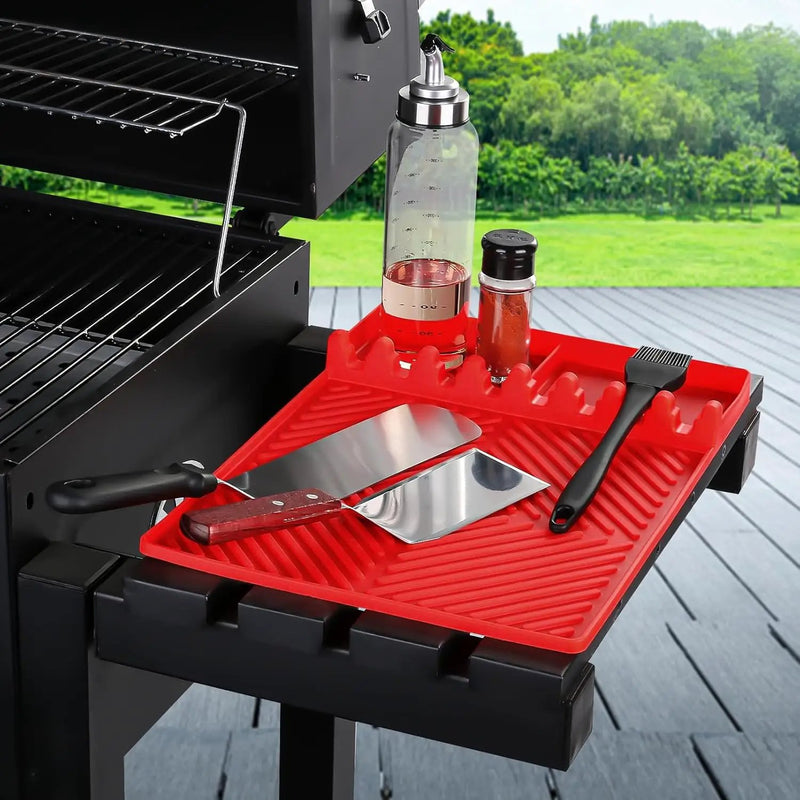 Griddle Mat Barbeque Grill Accessories Tools for Blackstone, Side Shelf Mat Grill Pad for Outdoor Grill Kitchen Counter Spatula Silicone Mat with Drip Pad for Kitchen, Cooking, Countertop (Red) by GreenHaven Gardens