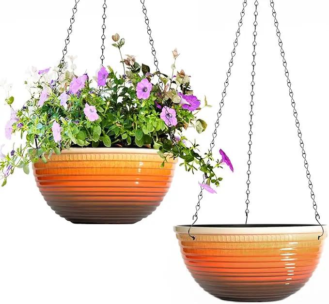 10 Inch Hanging Planter, 2 Pack Hanging Planters for Indoor Outdoor Plants Self Watering Hanging Pots with Drainage Holes for Garden Home by GreenHaven Gardens