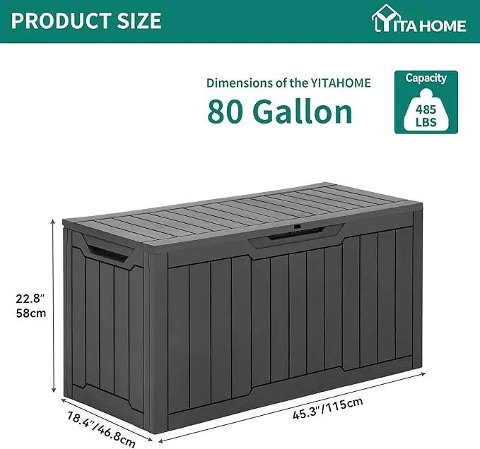 YITAHOME 80 Gallon Outdoor Storage Box, Large Water Resistant Resin Deck Box, Indoor Outdoor Lockable Storage Container for Patio, Garden, Cushions, Tools, Equipment (Dark Gray) by GreenHaven Gardens