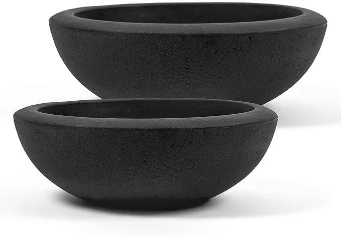 ARBORA 21" and 26” Santorini Bowls with Classic Black Finish - Polyresin Indoor and Outdoor Planters, Durable, Weatherproof, Lightweight, Large Plant Pots for Patio, Garden, Deck by GreenHaven Gardens
