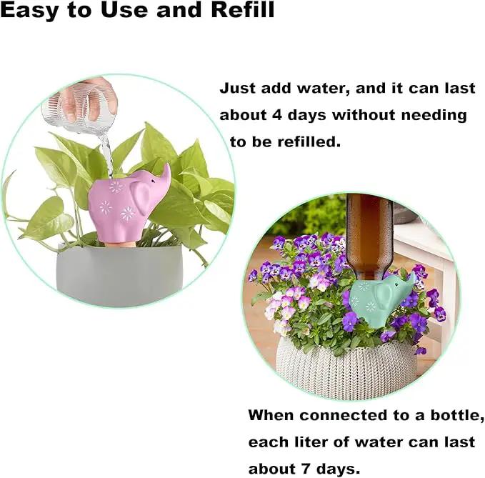 4-Pack Self-Watering Terracotta Spikes for Plants, Automatic Plant Watering Stakes, Keeps Plants Hydrated While You're Away, Ideal for Indoor & Outdoor Use (Elephant Design) by GreenHaven Gardens