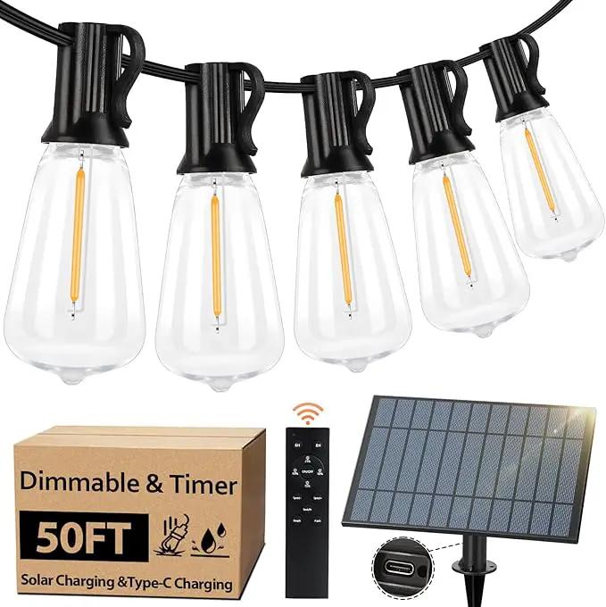Bosceos 50 FT Solar String Lights for Outside, Solar Powered Outdoor String Lights, Dimmable Patio Lights with Remote Timer, 3 Lighting Modes Hanging Lights Waterproof for Christmas Wedding Tents by GreenHaven Gardens