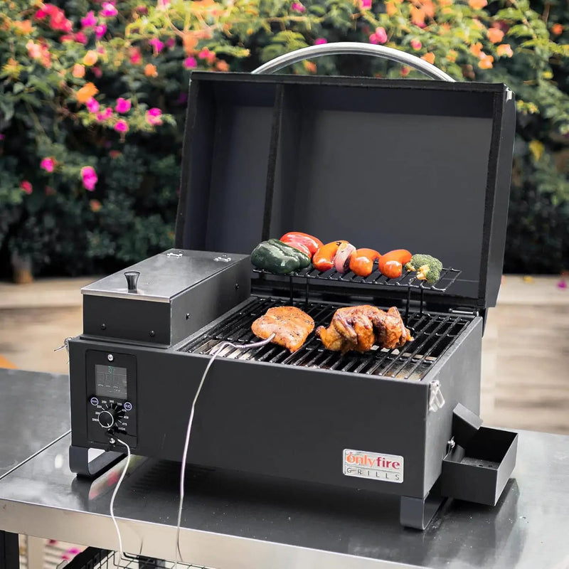 Onlyfire BBQ Wood Pellet Grill Smoker with Meat Probe, 2 Tiers Cooking Area, Portable Tabletop Grilling Stove for Outdoor Kitchen Cooking Smoke and Roast, RV Camping, Black GS314 by GreenHaven Gardens