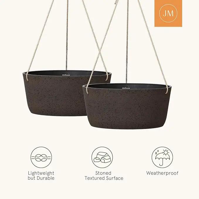 La Jolie Maison Large Hanging Planters - 12 Inch Outdoor Flower Pots, Hanging Garden Planters Set of 2, Iron Color by GreenHaven Gardens