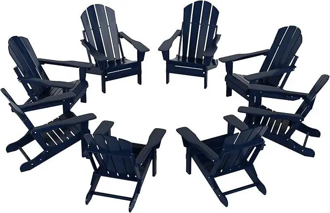Westin Outdoors Laguna WO Outdoor Adirondack Folding Patio Chairs 8 PCS Set Retro Beach Aesthetic for Backyard, Lawn, Patio, Deck, Garden, Weather Resistant Polyethylene Plastic Lounger (Navy Blue) by GreenHaven Gardens