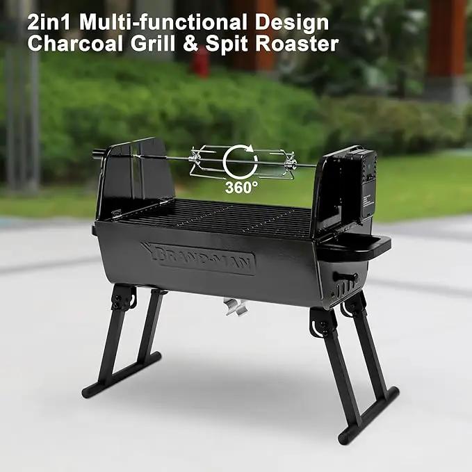 Brand‑Man 2‑in‑1 Charcoal BBQ Grill with Motorized Rotisserie – Portable, Foldable Grill, 257 sq in Outdoor BBQ Grill for Camping & Tailgate, Adjustable Height, Dual Vents by GreenHaven Gardens