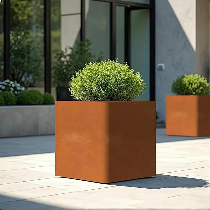 Corten Steel Planter Box 24" L x 24" W x 24" H,Large Metal Square Planter for Outdoor Plants,Metal Cube Flower Pot with Drainage Hole for Porch Hotel Patio Yard by GreenHaven Gardens