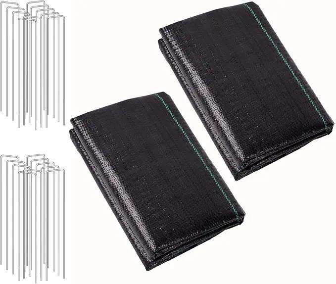 LIUJIAYI 2.4oz-2 Pack 3FTx50FT + 20 Pegs Weed Barrier Landscape Fabric - Durable Weed Block Ground Cover Mat, Woven Geotextile for Underlayment, Commercial Driveway Stabilization, Weed Control Cloth by GreenHaven Gardens