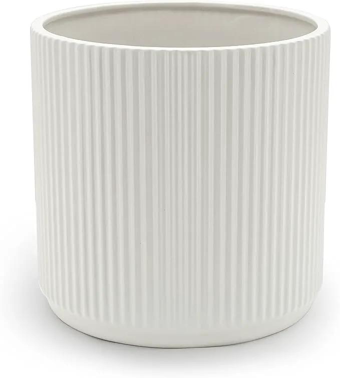 Amazon Basics Fluted Ceramic Round Planter, 10 in, White by GreenHaven Gardens