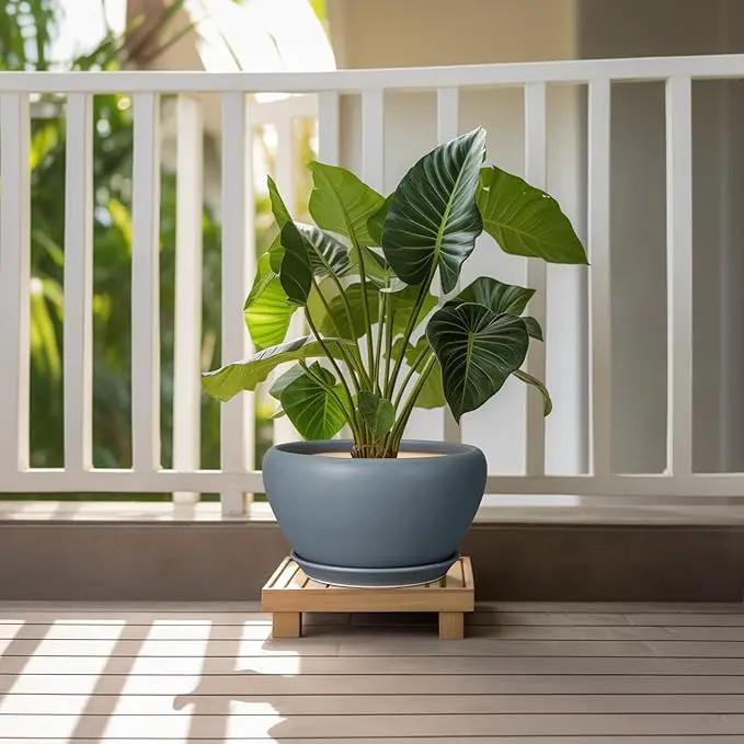 Ceramic Plant Pot - 11 Inch Planter for Indoor Plants Large Plant Pot with Drainage Hole and Saucer Round Outdoor Planter Modern Flower Pot for Home Decor Gray by GreenHaven Gardens