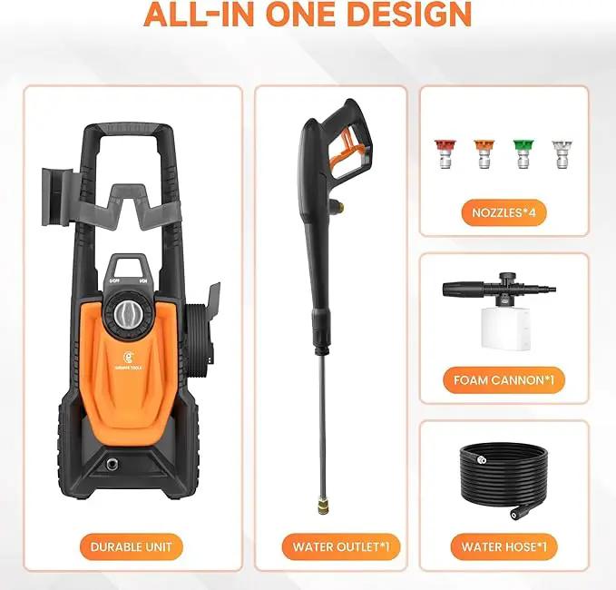Giraffe Tools Electric Pressure Washer, 2400 PSI 2.3 GPM with 4 Quick-Connect Nozzles, 20FT Hose & Foam Cannon, Powerful Washer for Cars/Road/Driveways/Fences by GreenHaven Gardens