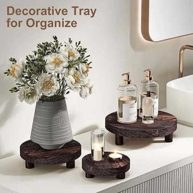 3 Pcs Wood Plant Stand Indoor Outdoor, Round Wood Riser for Decor 6/8/10" Wooden Stool Display Stand Flower Pot Holder Small Planter Tray Modern Potter Decorative for Desktop Counter Room by GreenHaven Gardens