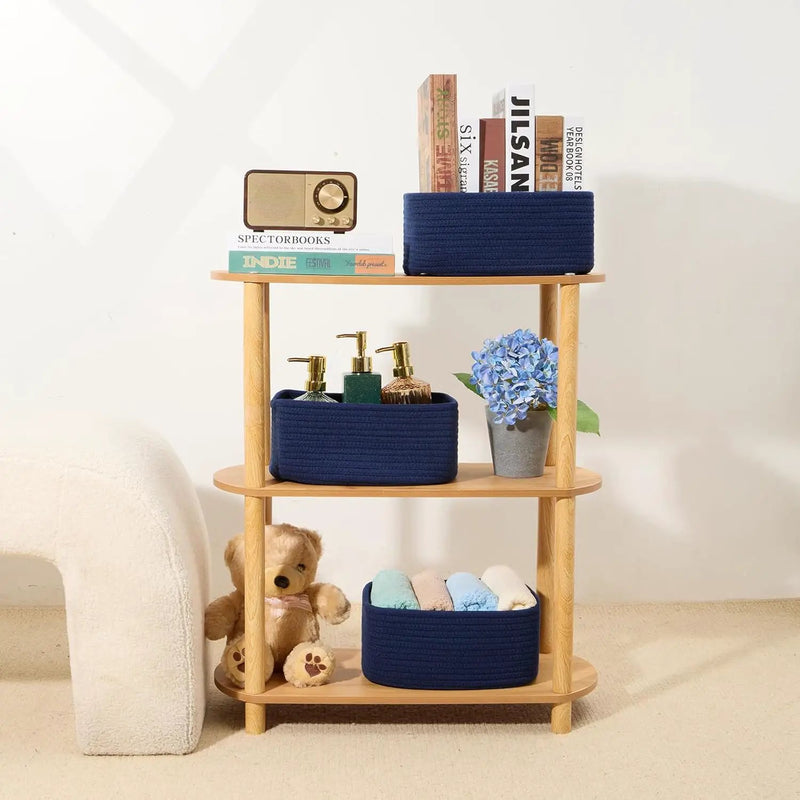 Small Storage Baskets for Organizing | Closet Organizer Bins | Shelf Toy Basket | Woven Rope Baskets | Cube Decorative Box | Shallow Basket | 11.5x7.5x4.7” | 3 Packs Navy Blue by GreenHaven Gardens