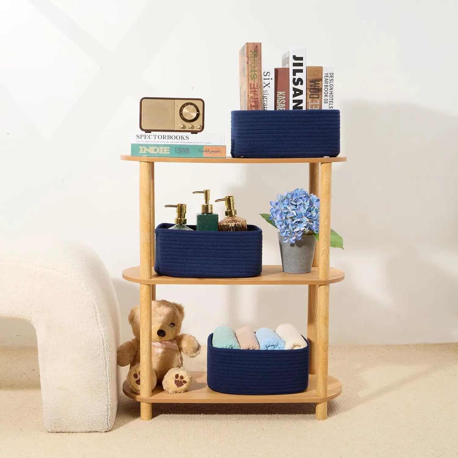 Small Storage Baskets for Organizing | Closet Organizer Bins | Shelf Toy Basket | Woven Rope Baskets | Cube Decorative Box | Shallow Basket | 11.5x7.5x4.7” | 4 Packs Navy Blue by GreenHaven Gardens
