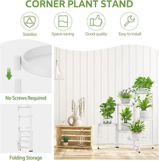 iDavosic.ly 6 Tier Large Plant Stand Indoor with 10 Inch Wide Tray, Tiered Corner Metal Outdoor Flower Display Holder Shelf, Folding Tall Rack for Patio Porch Living Room, White by GreenHaven Gardens