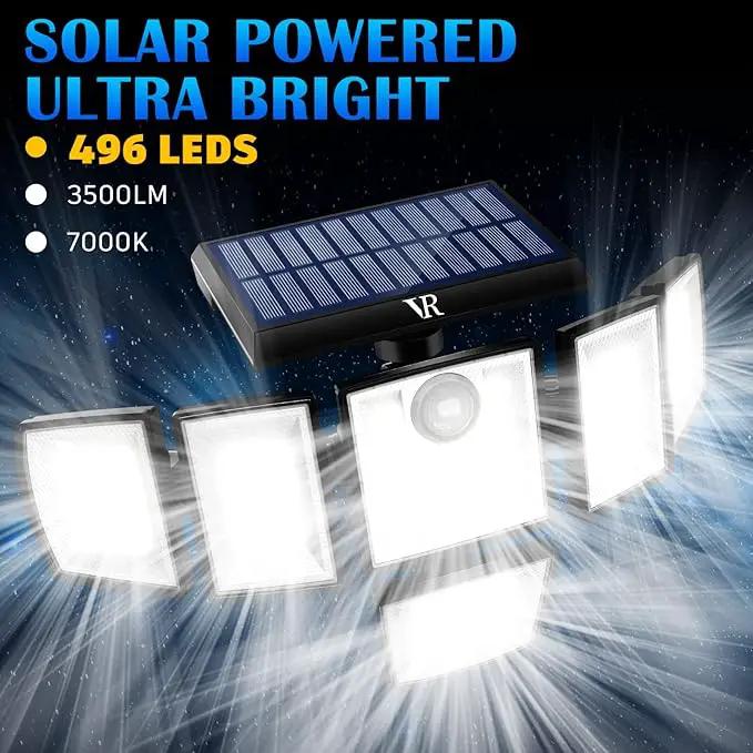 Solar Motion Sensor Flood Lights Outdoor - 496LEDs 3500LM 3 Lighting Modes 3 Levels Brightness, 6 Heads 360° Illumination, IP65 Solar Security Lights,for Porch Yard Patio Garage(2 Packs) by GreenHaven Gardens