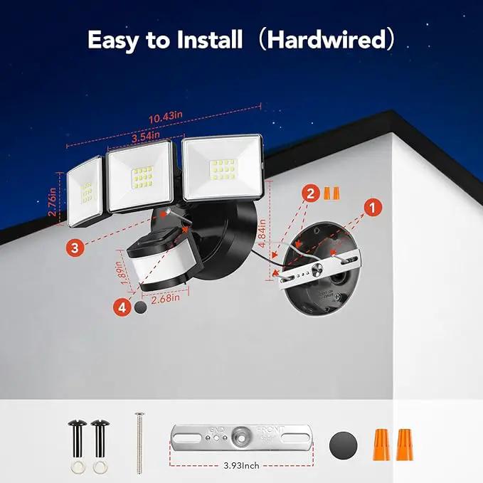 OREiN 3500LM/26W Flood Lights Outdoor, 240°/40FT Big Motion Sensor Outdoor Lights Dusk to Dawn Security Lights IP65 Waterproof 3 Modes for Outside 3500SQ.FT Front Door, Garage, Black (Hardwired) by GreenHaven Gardens