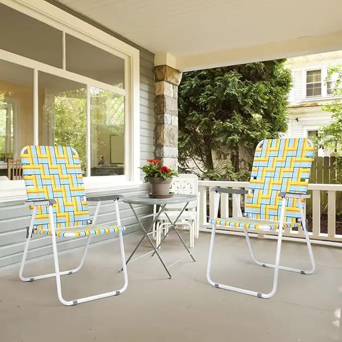 VINGLI Patio Lawn Webbed Folding Chairs Set of 2, Outdoor Beach Chair Portable Dining Chair for Outdoor Yard, Garden (Yellow, Classic) by GreenHaven Gardens