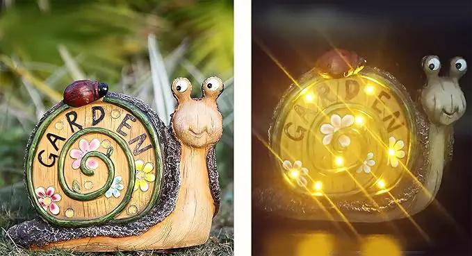 Snail Statue with Flower Gifts for Garden - LED Lights Waterproof - Lawn Decor Snail Statue Lawn Decor Snail for Patio, Balcony, Yard Ornament 7.68 Inch Tall by GreenHaven Gardens