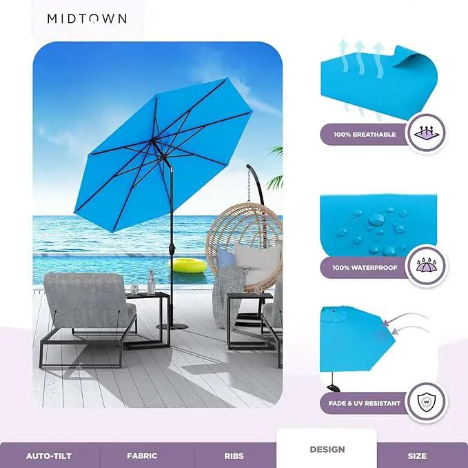 Midtown Umbrellas 10-Year-No-Fade - 9 Ft - UV Proof Cobalt Blue Polyester Fabric - Umbrella Outdoor Patio, Auto-Tilt Aluminum Frame Patio Umbrella for Garden, Pool & Deck - Black Pole by GreenHaven Gardens