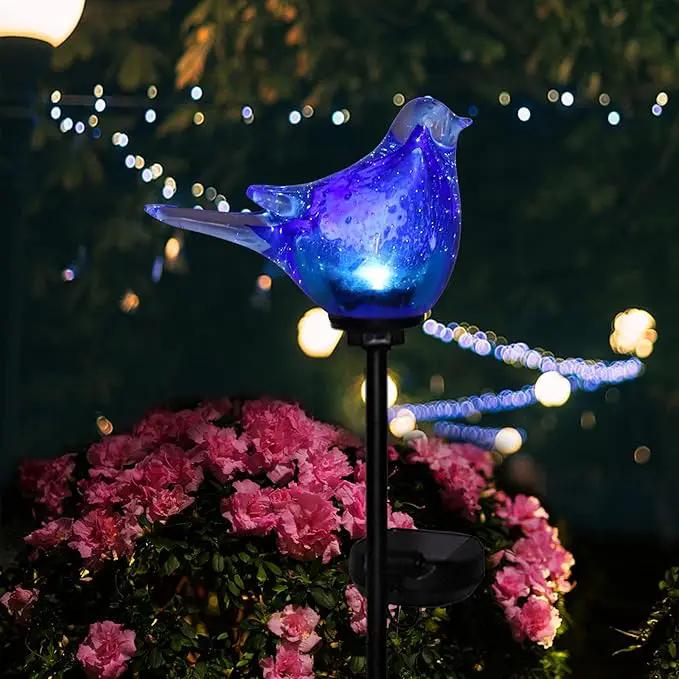 Afirst Solar Bluebird Garden Stake Lights - Hand Blown Glass Decorative Garden Pathway Lights Outdoor Waterproof Bird Glass Stakes by GreenHaven Gardens