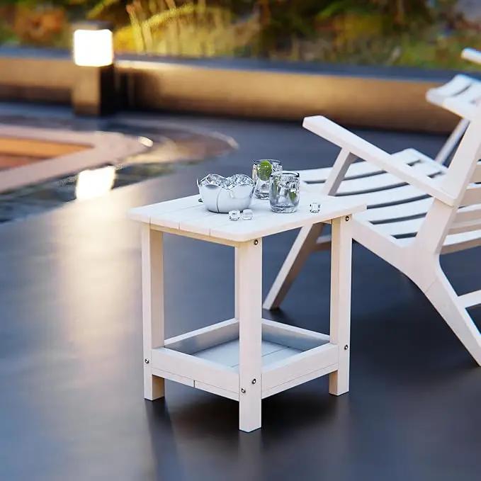 Outdoor Side Table with 2 Layers Storage Small Adirondack Square Side Tables for Outside Weather Resistant Patio End Table for Pool, Backyard, Indoor Companion, Front Porch, White by GreenHaven Gardens