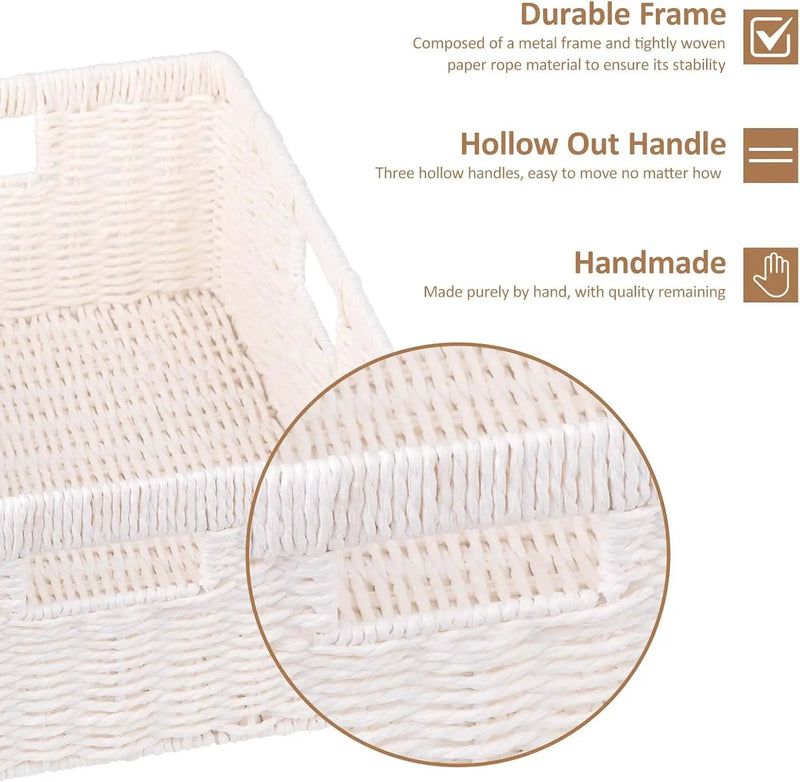 OIAHOMY Wicker Basket, Paper Shelf Basket with Built-in Handles, Rectangular Wicker Storage Bin for Pantry, Shelves, 1 Pack-White by GreenHaven Gardens
