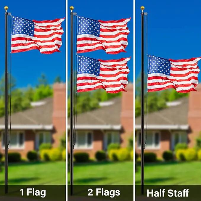 20FT Sectional Super Thick Flag Pole Kit, Heavy Duty 13 Gauge Aluminum in Ground Flagpole with 3x5 American Flag for Residential or Commercial, Black by GreenHaven Gardens