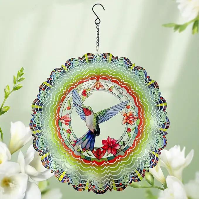Metal Wind Spinners - Hummingbird 12 inch 3D Stainless Steel Hanging Wind Spinner Metal, Gifts for Women Mom Grandma Wife, for Indoor/Outdoor Decor, Yard Art, Garden Decoration by GreenHaven Gardens