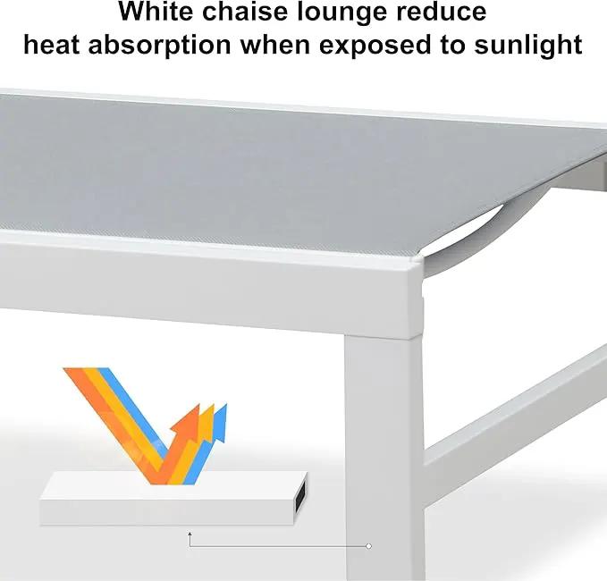 PURPLE LEAF Outdoor Chaise Lounge Set of 4 White Aluminum Lounge Chair Outdoor with Wheels Five-Position Adjustable Patio Lounge Chair for Pool Deck Yard, Bluish-Gray by GreenHaven Gardens