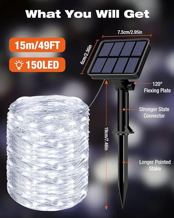 6 Pack Solar Fairy Lights for Outside Waterproof, 49FT/15M 150LED Solar String Lights Outdoor 8 Modes Solar Twinkle Lights for Garden Yard Christmas Tree Wedding Party Decor, Cool White by GreenHaven Gardens