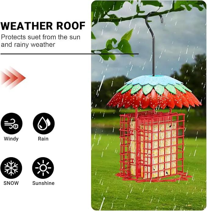 Suet Feeder Double with Weather Guard & Ant Moat, Skaithee Bird Feeders for Outdoors Hanging with 2 Holders Keep Cakes Clean & Fresh Attracts Wild Birds Great for Woodpecker & Clinging Birds, Red by GreenHaven Gardens