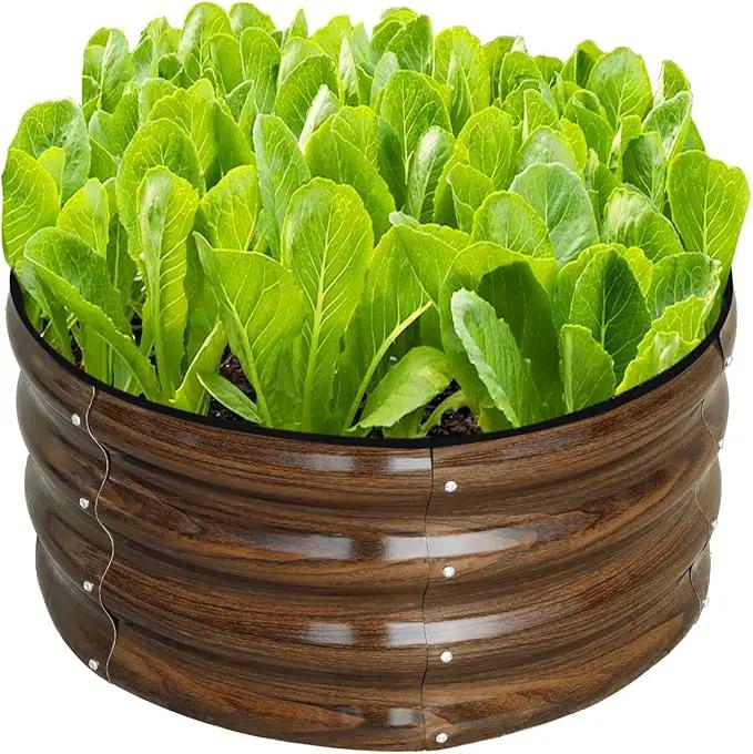 SnugNiture 2x2x1ft Round Galvanized Raised Garden Bed Kit Outdoor, Metal Planter Box for Planting Plants Vegetables, Brown by GreenHaven Gardens