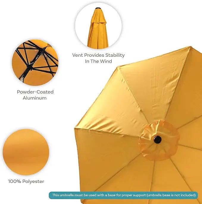 Sunnydaze Outdoor Patio Umbrella - Polyester Table Market Umbrella with Push-Button Tilt and Crank - 8 Sturdy Ribs - Gold - 9ft by GreenHaven Gardens
