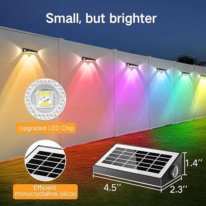 OUTON Solar Fence Lights Outdoor, 3-Side RGBCW Fence Light Solar Powered, 10 Modes Dusk to Dawn Auto ON/Off Deck Lights, IP65 Waterproof Outside Light for Garden Step Patio Backyard Wall, 6-Pack by GreenHaven Gardens