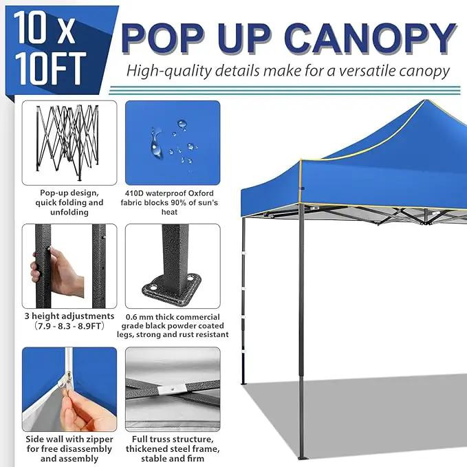 COBIZI 10x10 Heavy Duty Pop up Canopy with 4 Removable Sidewalls, Canopy Tent with Portable Bag, Ez Pop up Tent Commercial Gazebo Waterproof Sunshade for All Weather Party Camp Stall Patio by GreenHaven Gardens