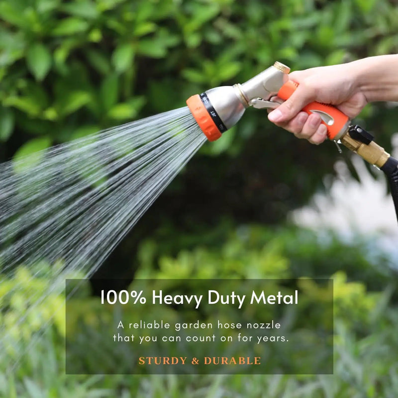 HOSUN Garden Hose Nozzle Sprayer Heavy Duty, 100% Metal Water Hose Nozzle with 8 Spray Patterns, High Pressure Hose Spray Nozzle with Non-Slip Grip for Watering Plant & Lawn, Washing Car & Pet, Orange by GreenHaven Gardens