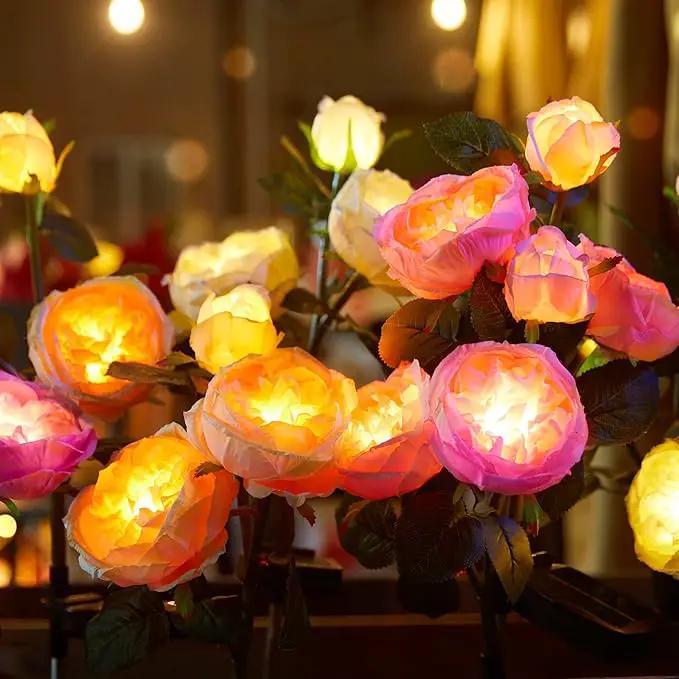 Brightown Solar Garden Lights - 4 Pack Solar Flowers Lights with Larger & More Realistic Austin Rose, Bigger Solar Panel, Solar Lights for Outside Waterproof for Yard Patio Garden Decoration by GreenHaven Gardens