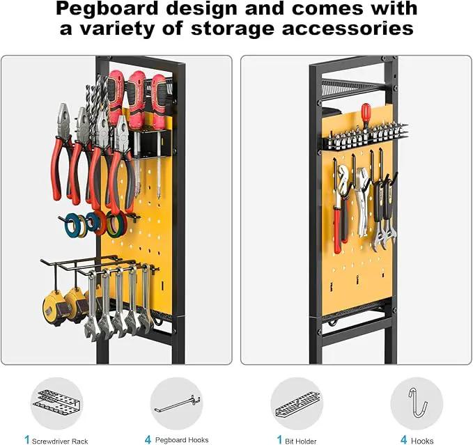 CCCEI Garage Power Tools Organizer Cart with Charging Station, Black Floor Standing Rolling Drill and Tools Battery Storage Cart on Wheels. Yellow Utility Rack Gift for Men, Husband, Father. by GreenHaven Gardens
