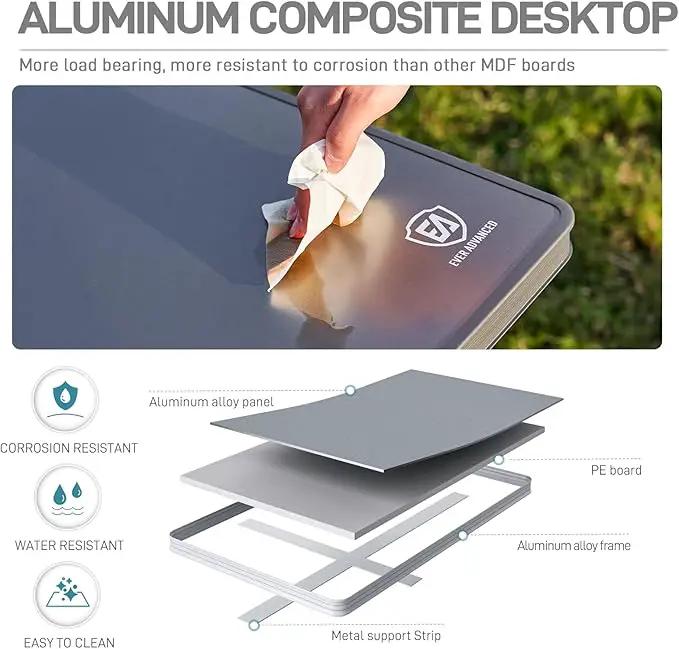 EVER ADVANCED Large Camping Table for 4-6 Person, Portable Folding Aluminum Table with Carrying Handle, Suitable for BBQ, Picnic, Camping and Indoor Use, Support up to 130LBS, Gray by GreenHaven Gardens