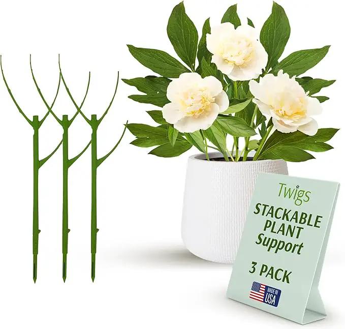Stackable Plant Support Stakes, Stem Holder Structure for Indoor & Outdoor, Garden Accessories for Climbing & Potted Plants, Trellis Alternative - Peony (Light Green), 3 Pack, 17" L by GreenHaven Gardens