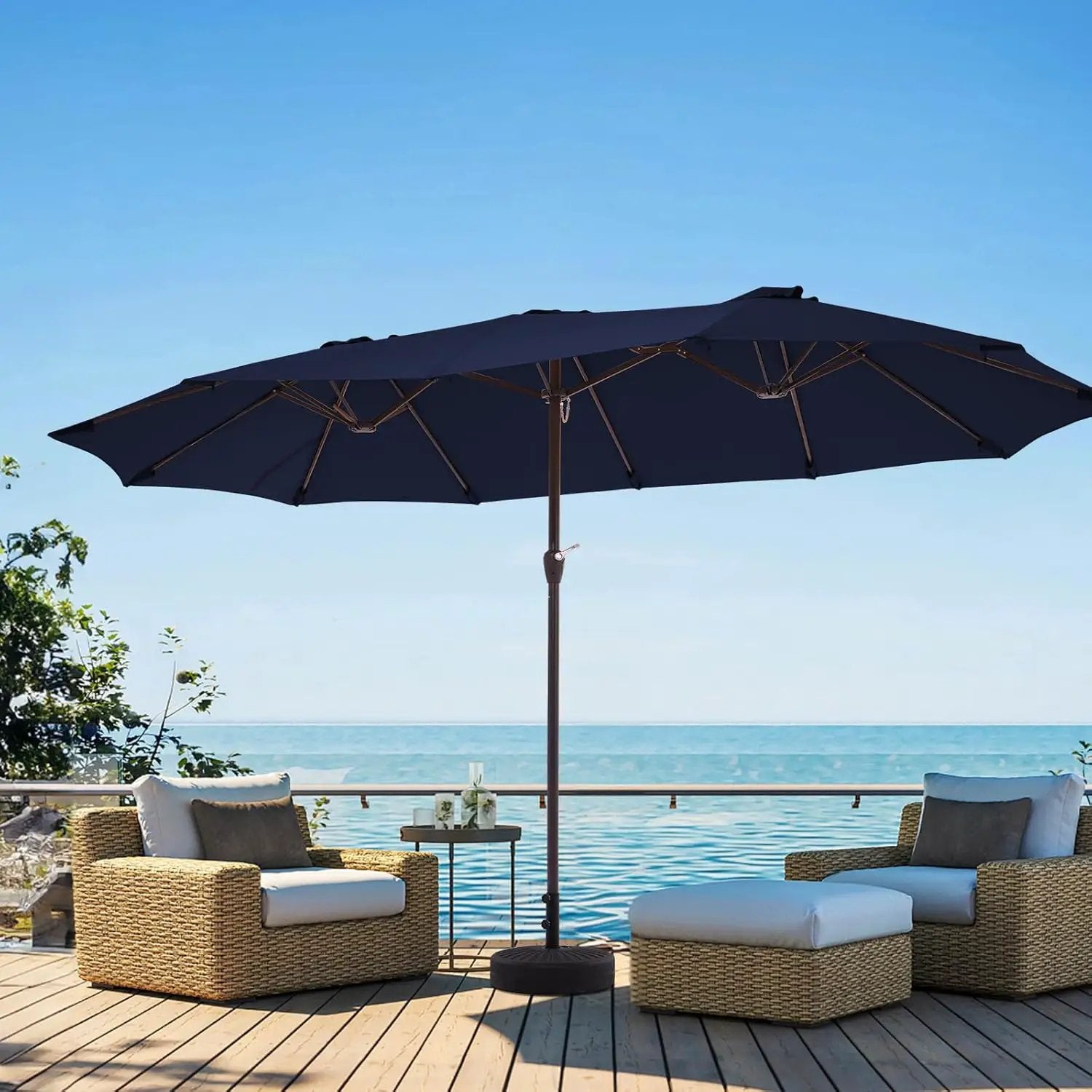 JEAREY 15FT Patio Umbrella Large Outdoor Umbrella Extra Double-Sided Market Umbrella with Crank Handle for Garden, Deck, Backyard and Pool, Navy by GreenHaven Gardens